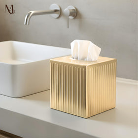 Monarch Abode ridge-embossed pewter tissue box cover complements minimalist spaces