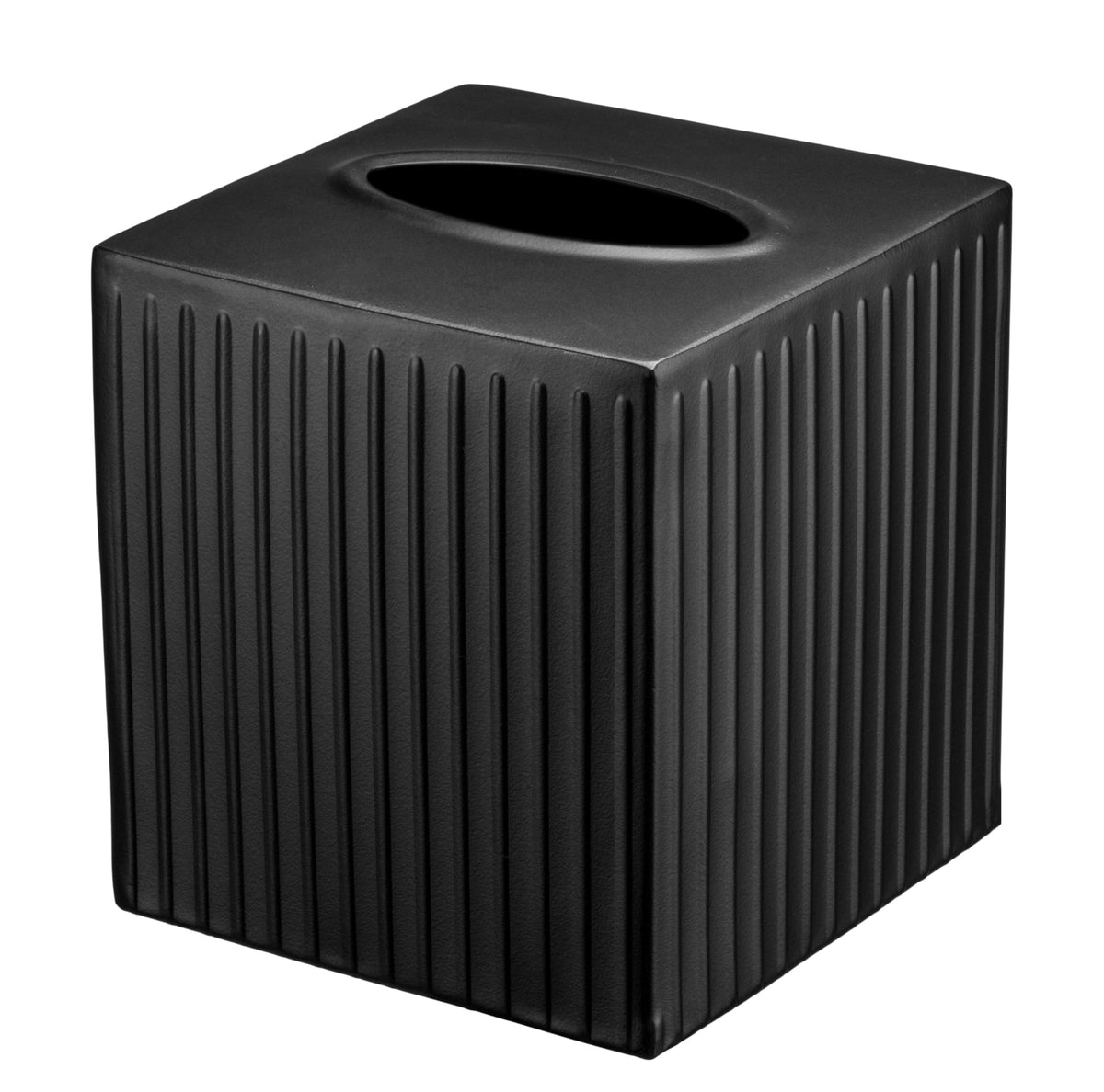 Monarch Abode ridge-embossed square tissue box cover in black for sleek bathroom decor