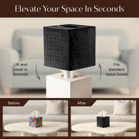 Monarch Abode open-bottom square tissue box cover enables quick refills