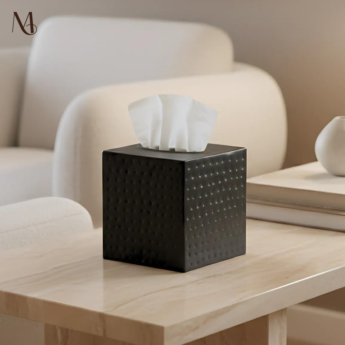 Monarch Abode antique copper square tissue box cover creates warm rustic charm