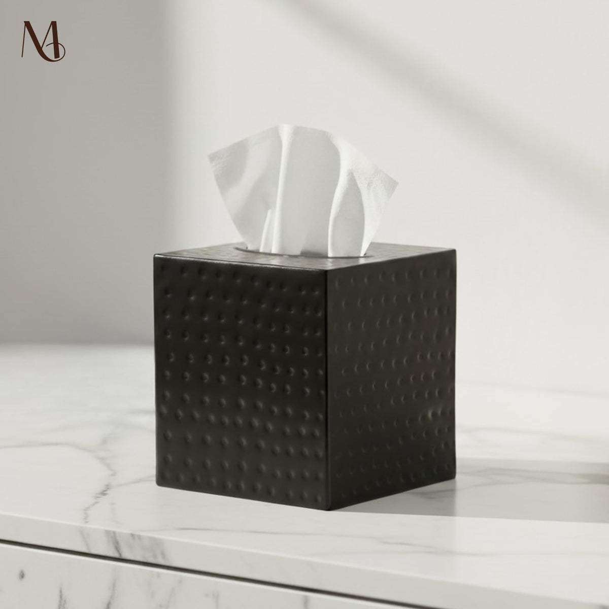 Monarch Abode brushed gold square tissue box cover elevates vanity decor