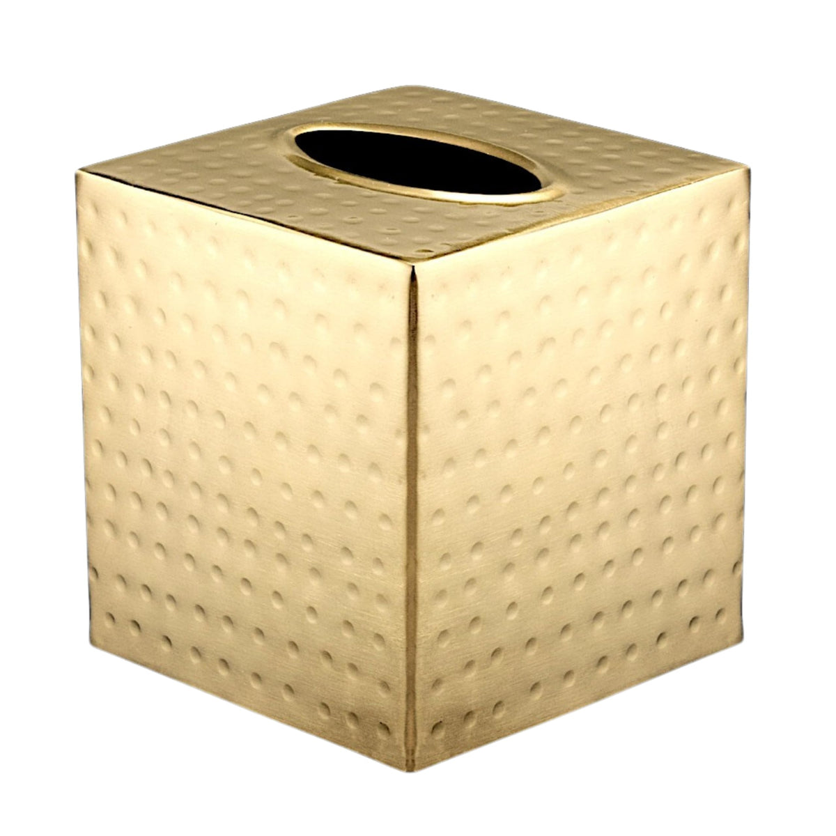 Monarch Abode tissue box cover square front view in brushed gold for elegant bathroom decor