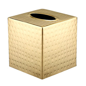 Monarch Abode tissue box cover square front view in brushed gold for elegant bathroom decor