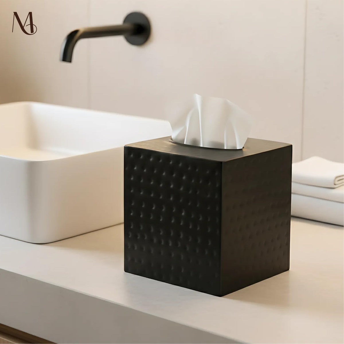 Monarch Abode pewter square tissue box cover adds timeless desk elegance