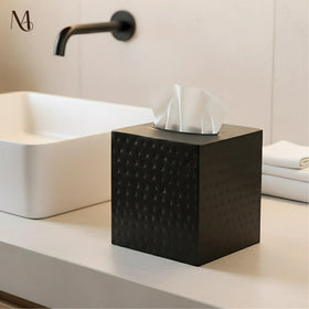 Monarch Abode pewter square tissue box cover adds timeless desk elegance