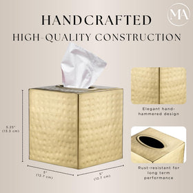 Monarch Abode tissue box cover square side view highlighting slim profile for desks