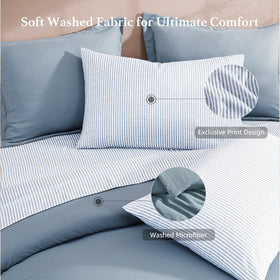 Monbix bed-in-a-bag in dusty blue highlights cohesive bedding aesthetic.