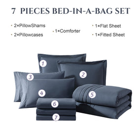 Monbix bed with blue gray bedding for versatile style