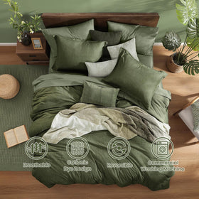Monbix bed-in-a-bag layout displaying olive green color with balanced weight and loft