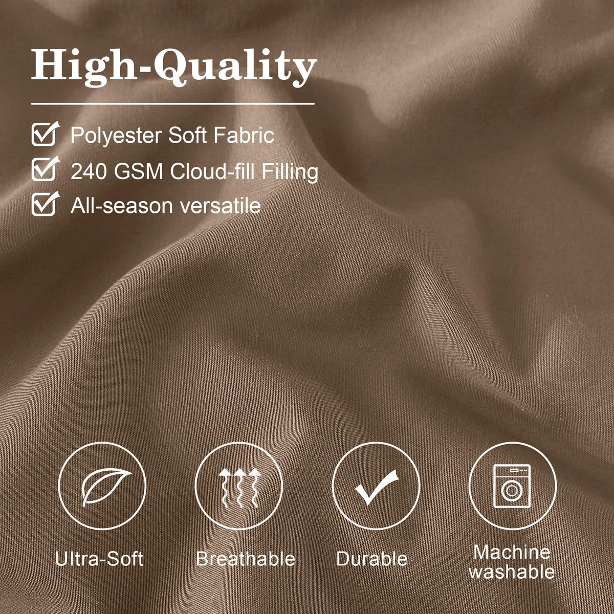 Monbix comforter close-up in raw umber highlights plush texture.