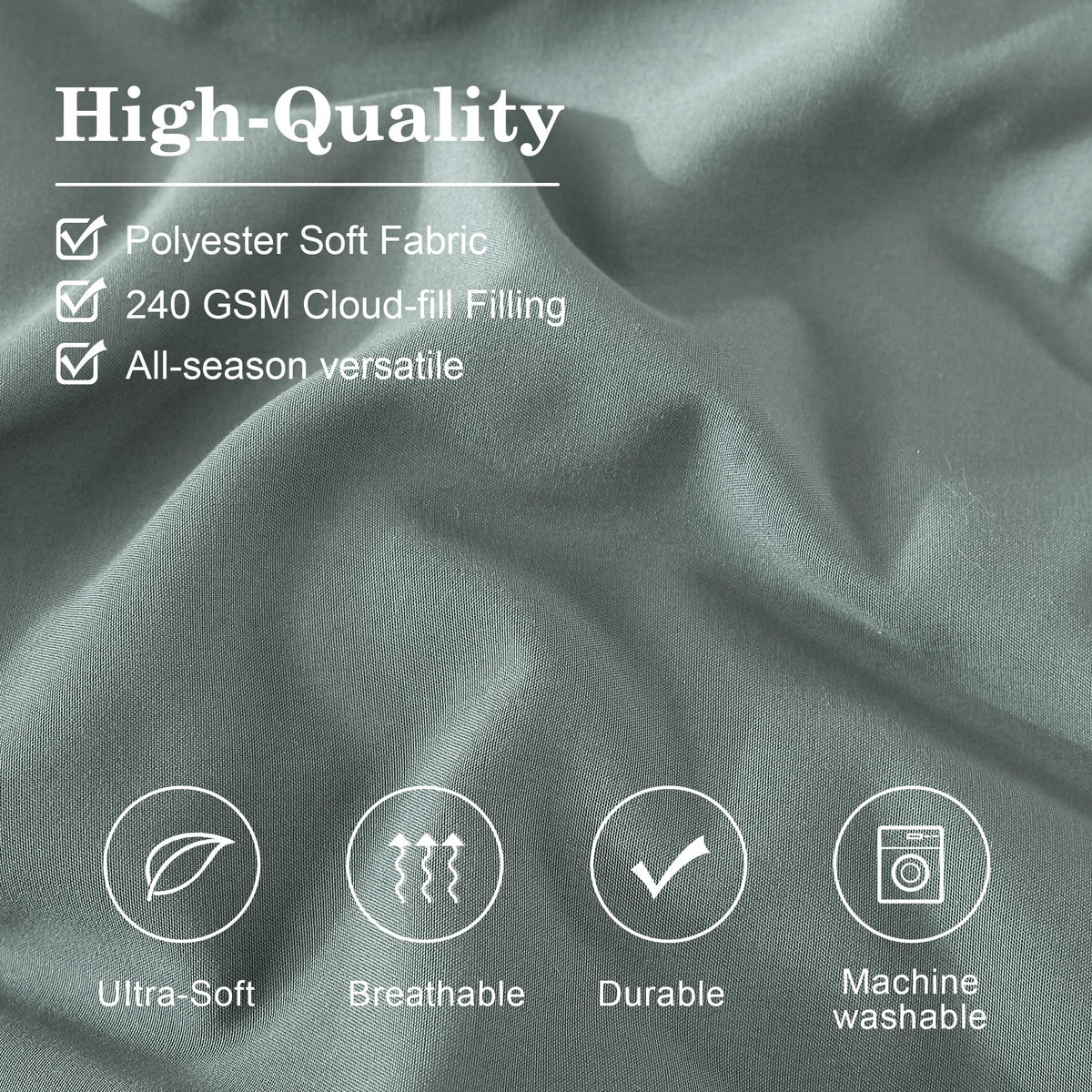 Monbix Comforter close-up texture in sage, showing soft fibers and plush warmth.