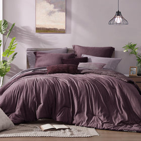 Monbix Italian Plum King comforter offers cloud-like warmth for year-round coziness.