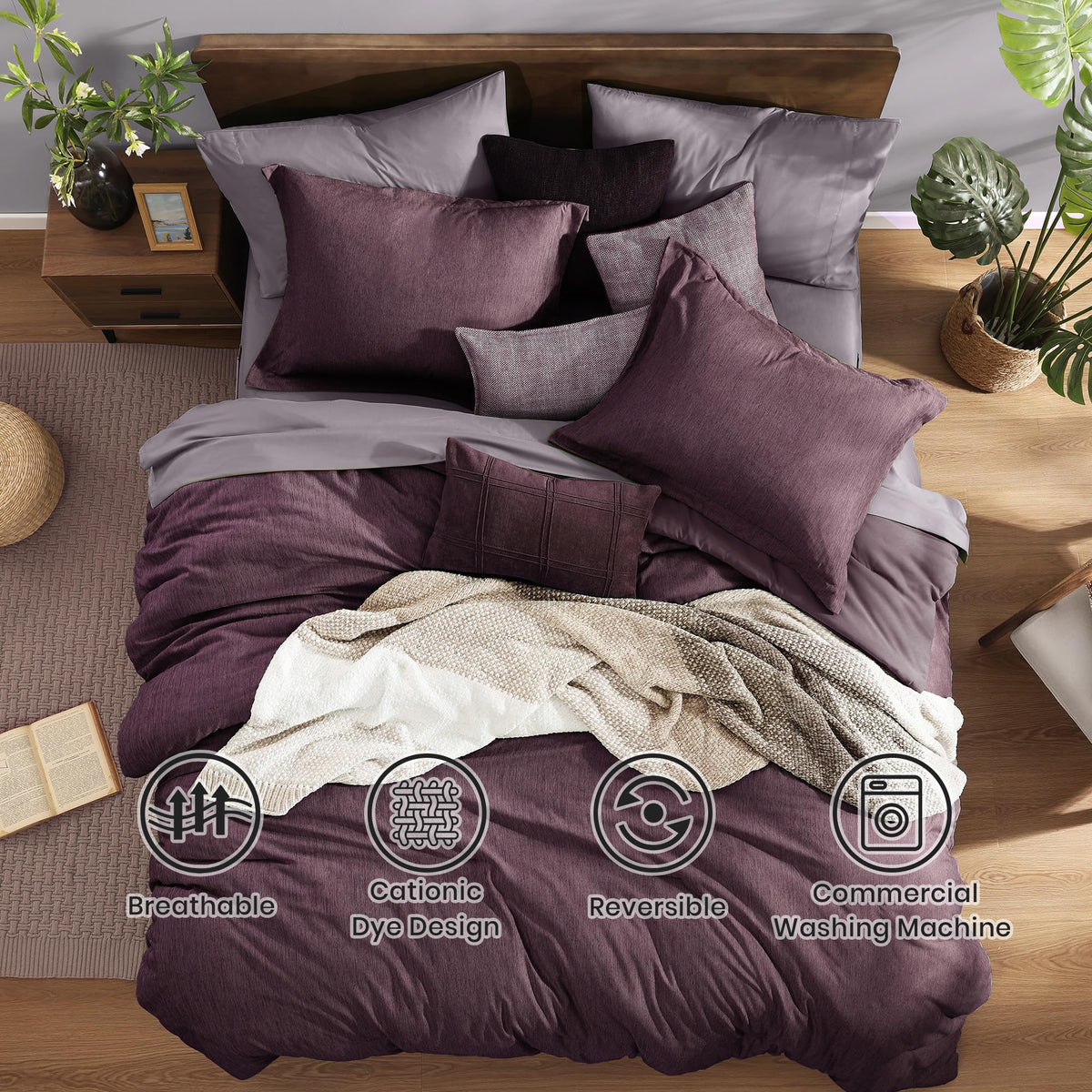 Monbix Italian Plum King flat sheet provides soft, breathable comfort and easy care.