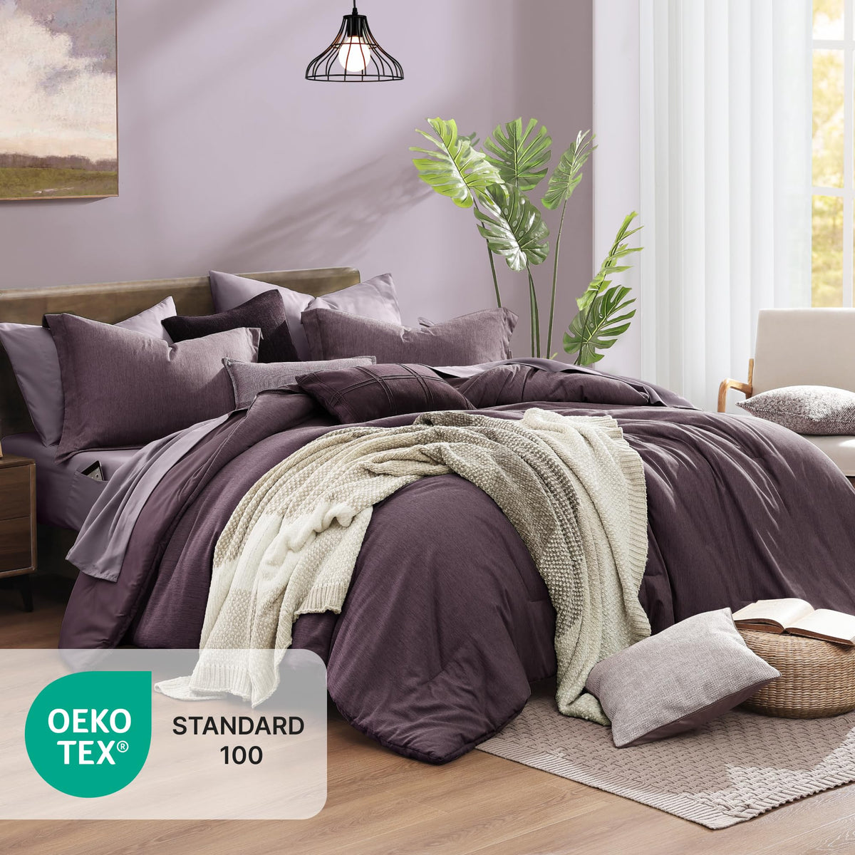 Monbix Italian Plum King shams add coordinated style with simple upkeep.