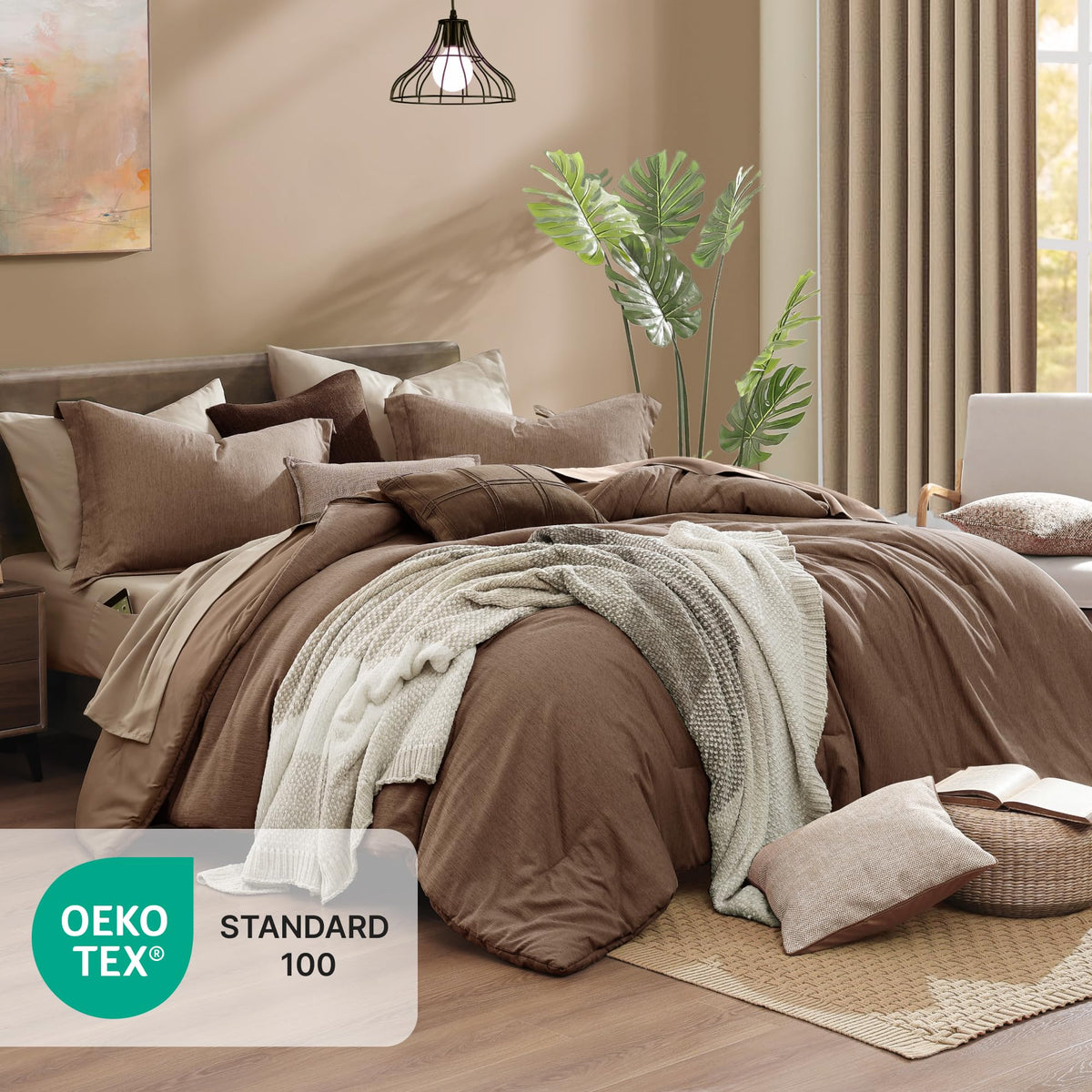 All components laid out: comforter, sheets, shams, and pillowcases from Monbix set.
