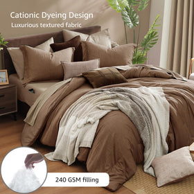 Reversible brown design from Monbix king size comforter set provides versatile styling.