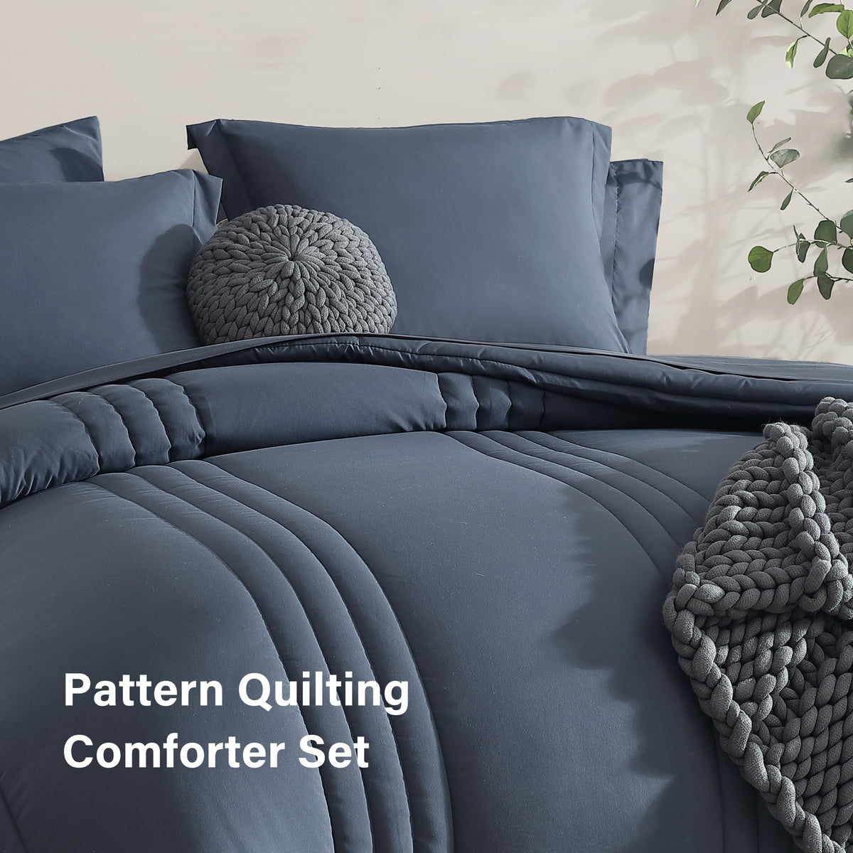Monbix King Size Comforter Set blue-gray flat sheet demonstrates clean bed look