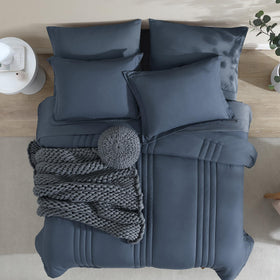 Monbix King Size Comforter Set blue-gray pillowcases for coordinated bedding