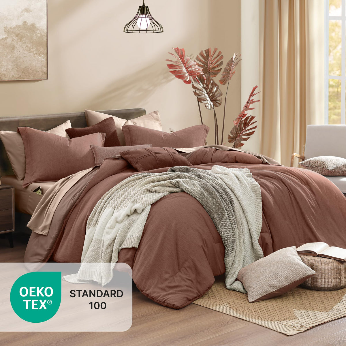Monbix king-size shams coordinate with the comforter for a cohesive look.