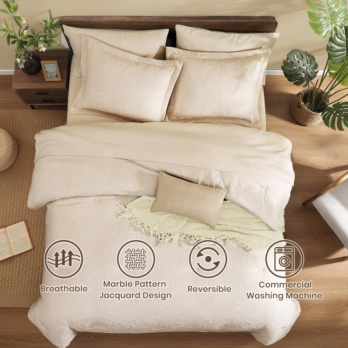 Monbix queen comforter fabric detail reveals double brushed softness and even color