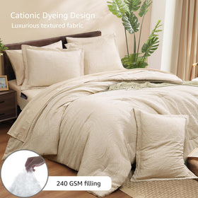 Monbix queen comforter flat lay showcases Birch Marble pattern and versatile year-round use