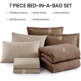 Monbix 7-piece set includes comforter, sheets, shams and pillowcases.