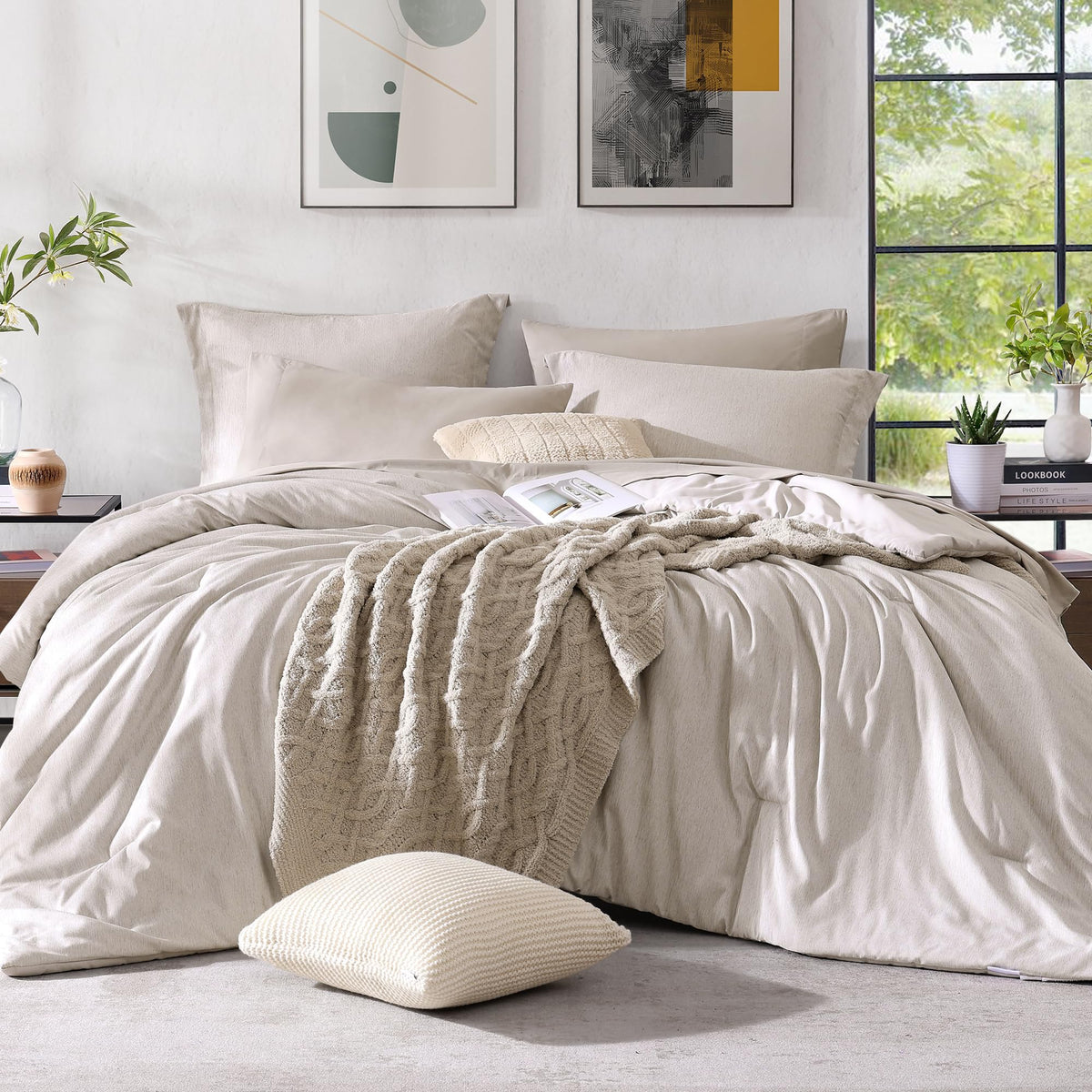 Monbix queen comforter set with plush loft for year round coziness