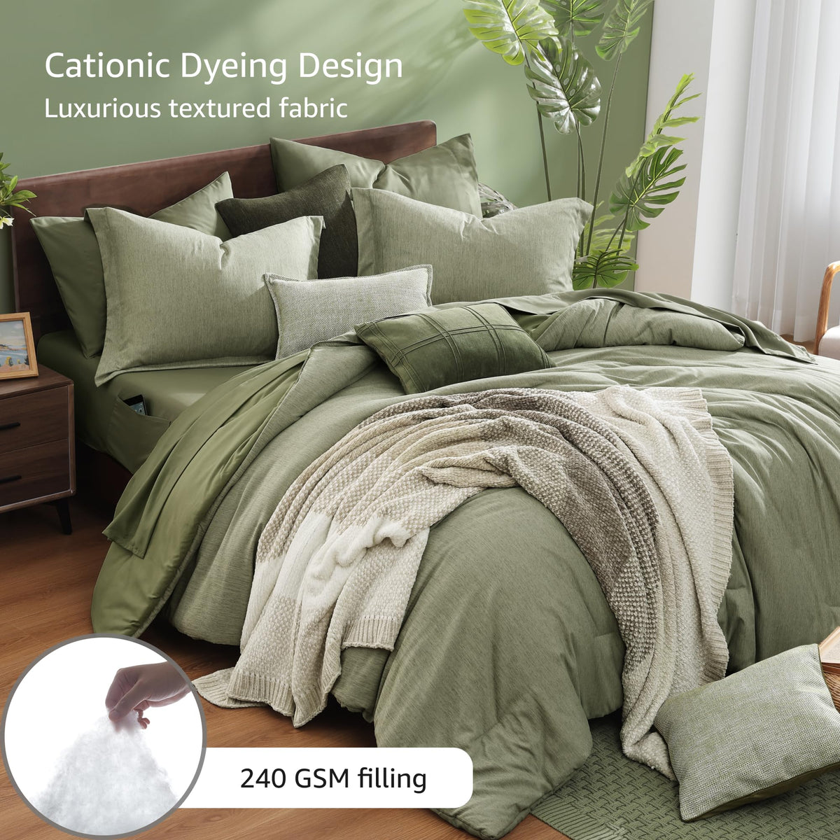 Monbix queen fitted sheet in sage green offering secure fit and easy care