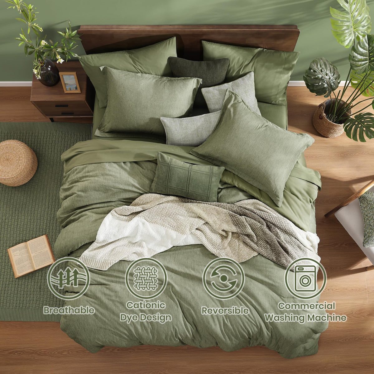 Monbix queen flat sheet in sage green delivering soft, breathable bedding