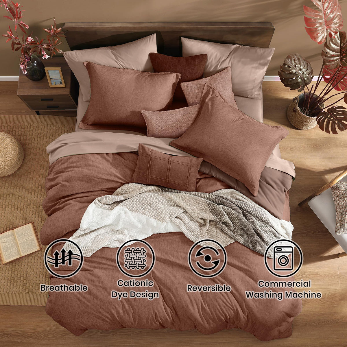 Loft close-up of Monbix Queen Comforter Set shows plush softness and warmth.
