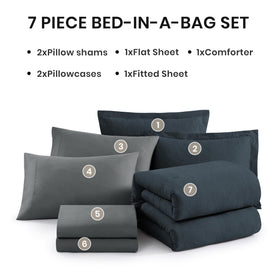 Navy Monbix Queen bedding on a bed with a versatile, timeless look