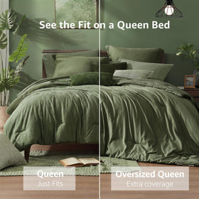 Monbix Queen Comforter Set on bed demonstrates reversible design for flexible styling.