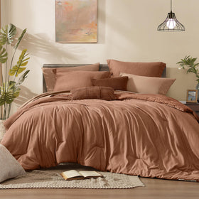 Monbix Queen Comforter Set packaging shows premium care for easy setup.