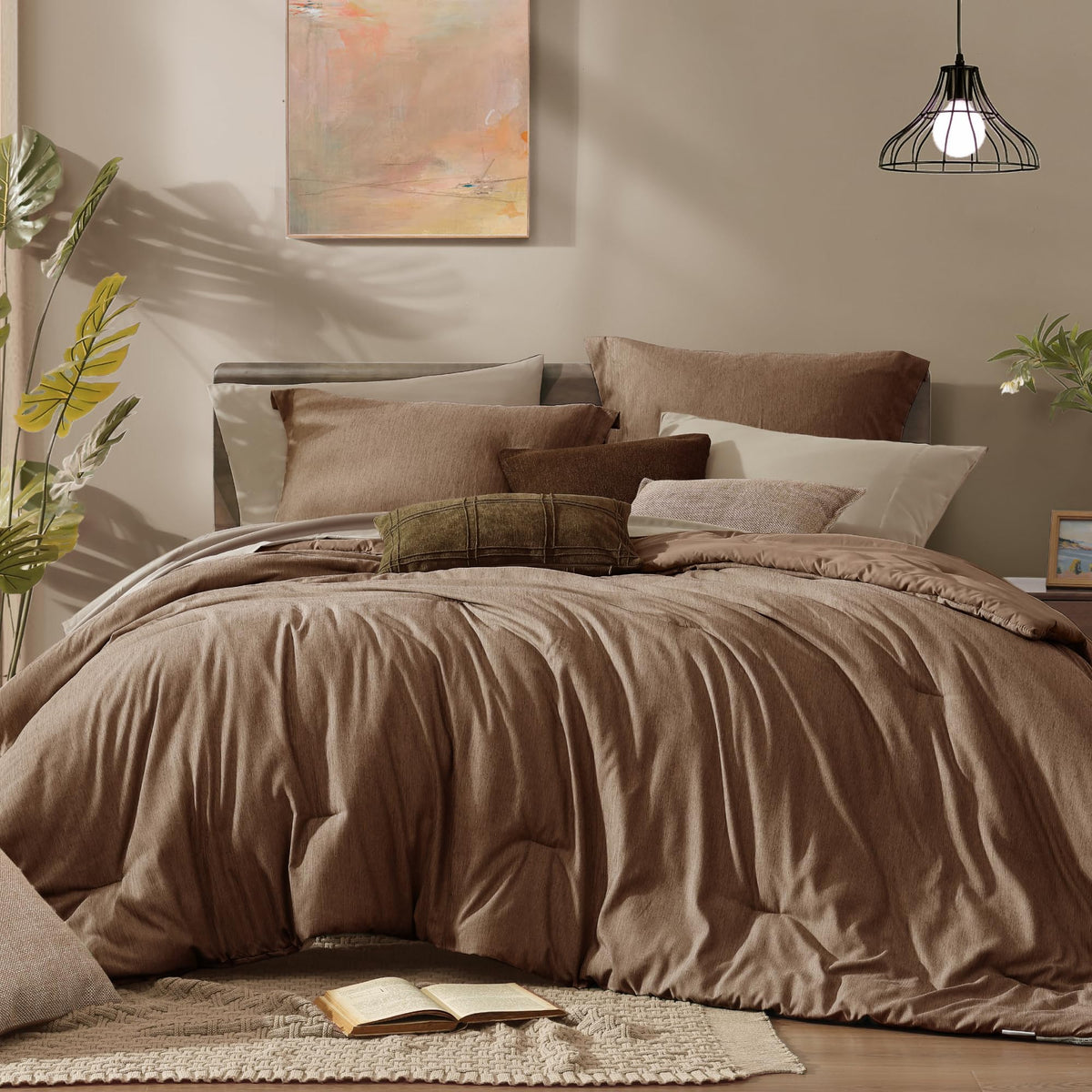 Monbix Queen Comforter Set packaging shows all seven pieces for an easy bedding upgrade.