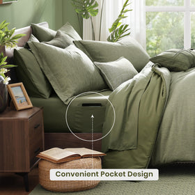Monbix pillowcase in sage green preserves softness and fresh look