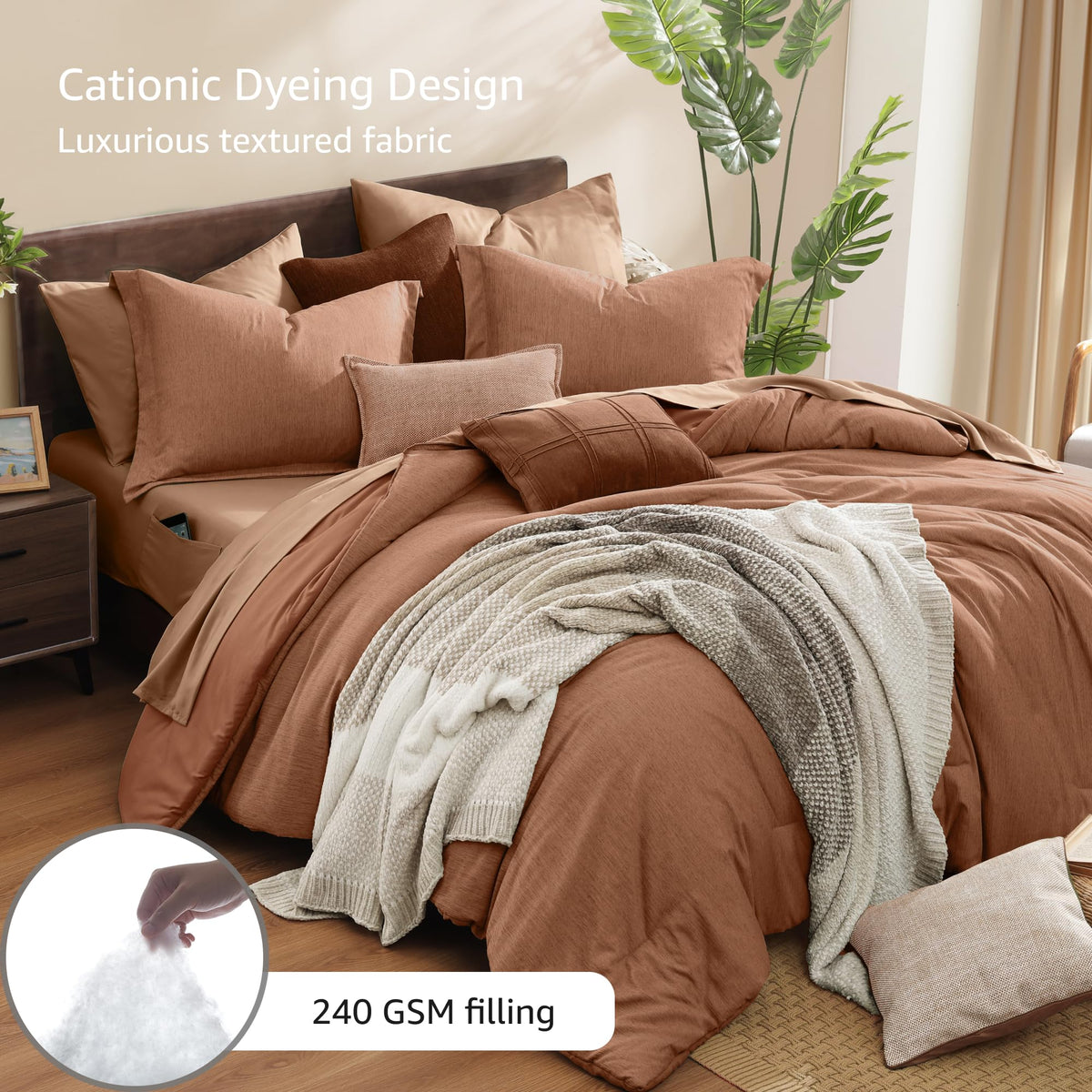 Monbix Queen Comforter Set reversible design with two looks.