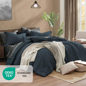 Shams from Monbix Queen Comforter Set coordinate with navy bedding for a cohesive look
