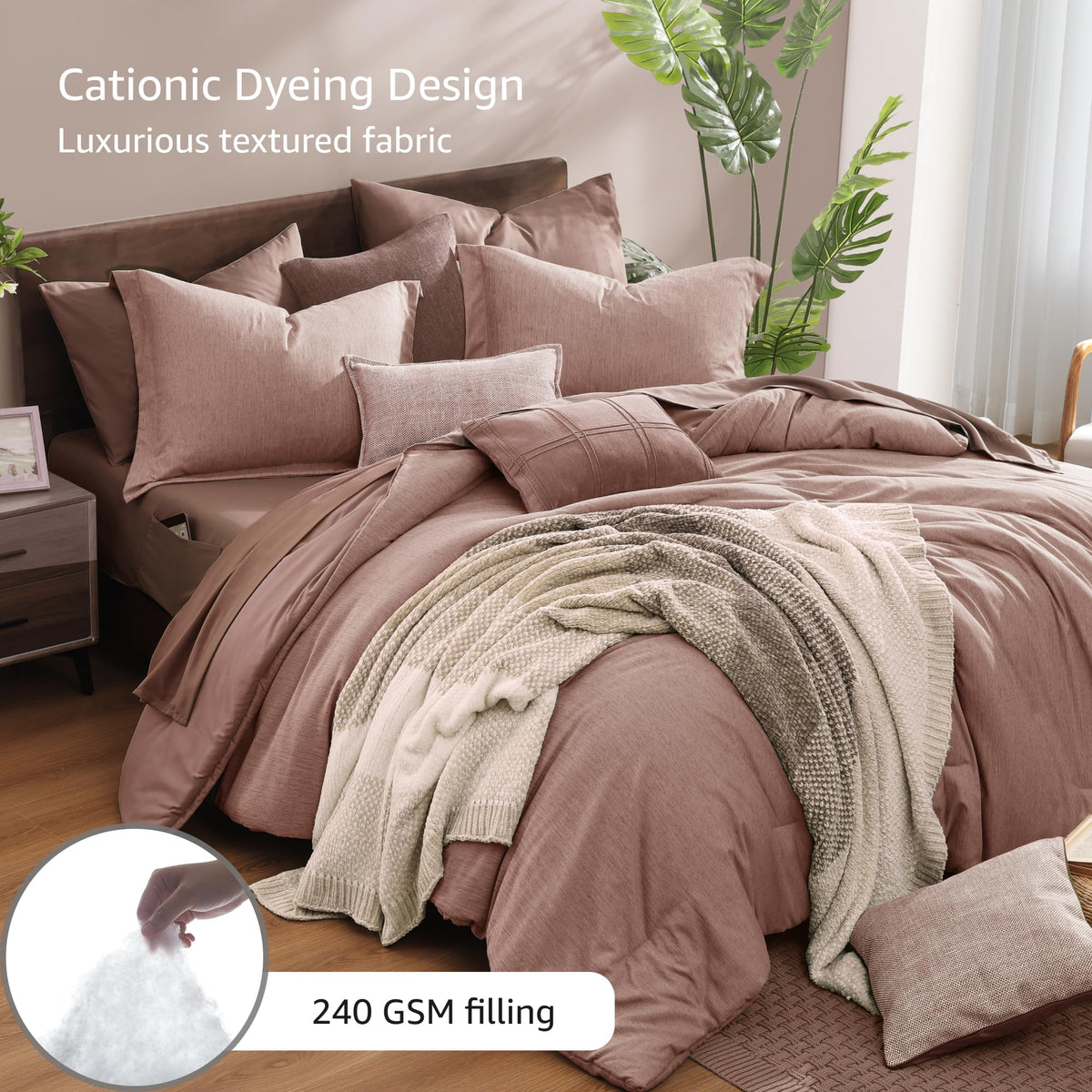 Monbix queen fitted sheet in dusty pink for snug, breathable bedding.