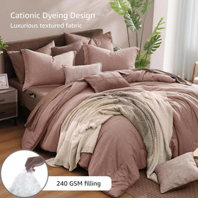 Monbix queen fitted sheet in dusty pink for snug, breathable bedding.