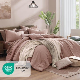 Monbix queen flat sheet in dusty pink with smooth, even color and soft touch.