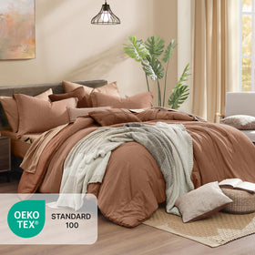 Monbix Queen pillowcases and shams complete coordinated bedding look.