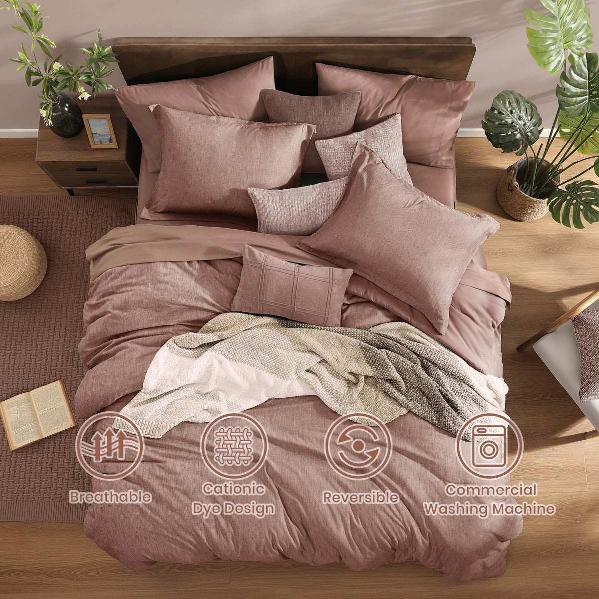 Monbix pillowcases in dusty pink offering gentle softness and easy care.