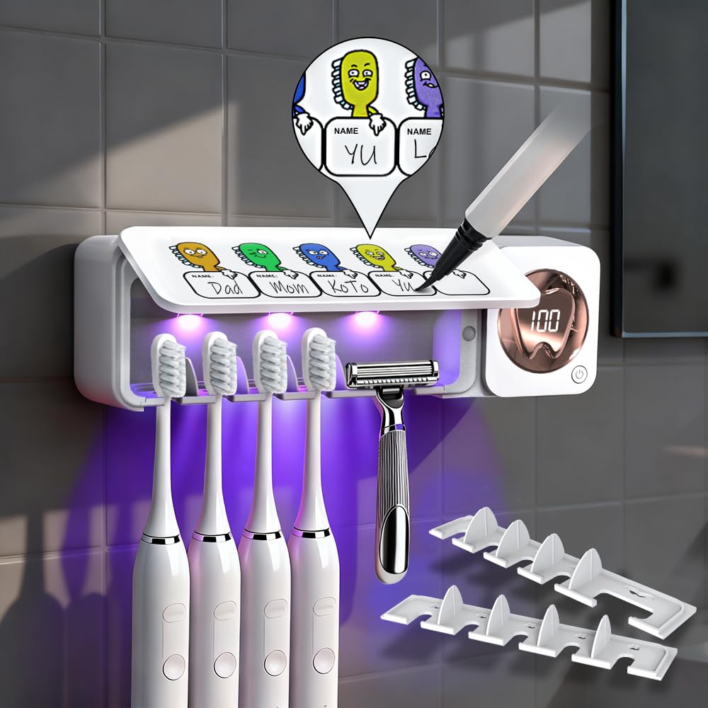 MONIAN 5-slot wall-mount toothbrush holder keeps family brushes organized and accessible