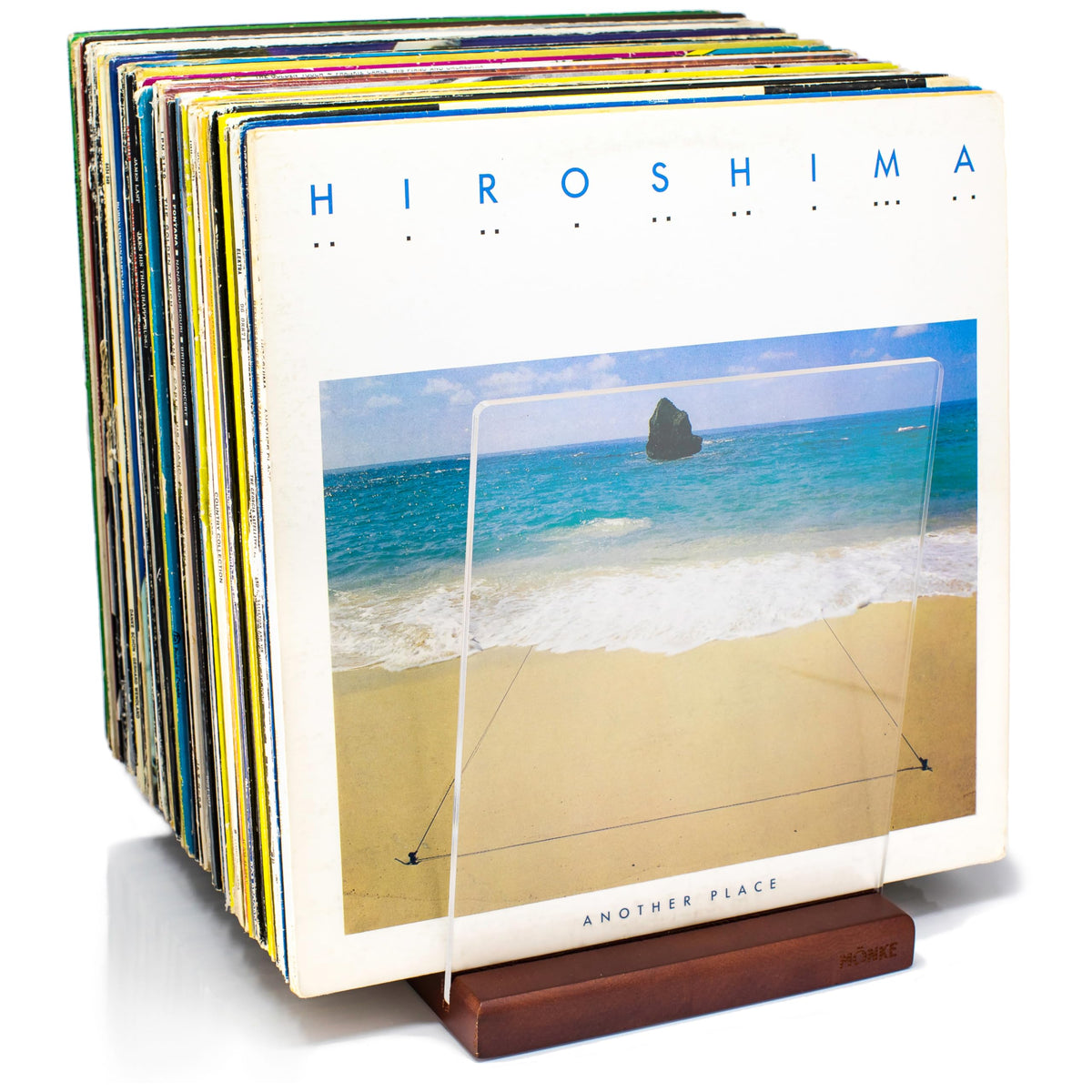 MÖNKE Premium vinyl record storage front view in brown, ideal for organized album display.