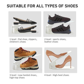 Monlity white shoe stackers visible on a shelf for a clean, cohesive look.