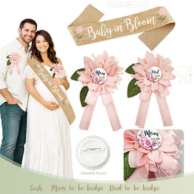 Monnberry baby in bloom sash highlights mom-to-be styling.