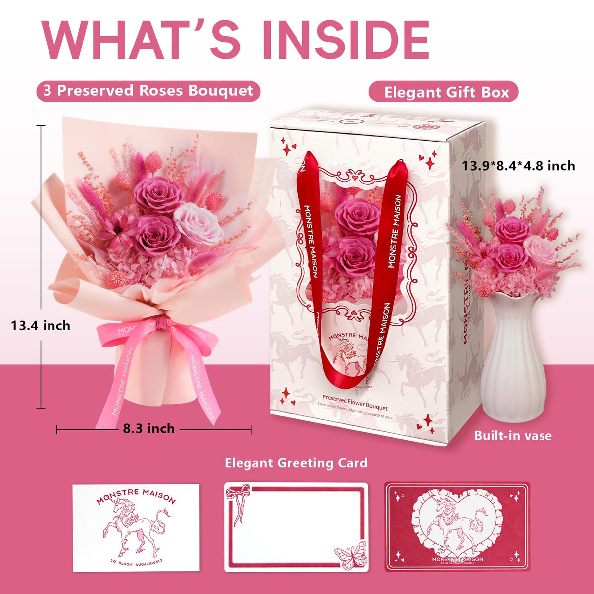 MONSTRE MAISON preserved roses close-up shows pollen-free design