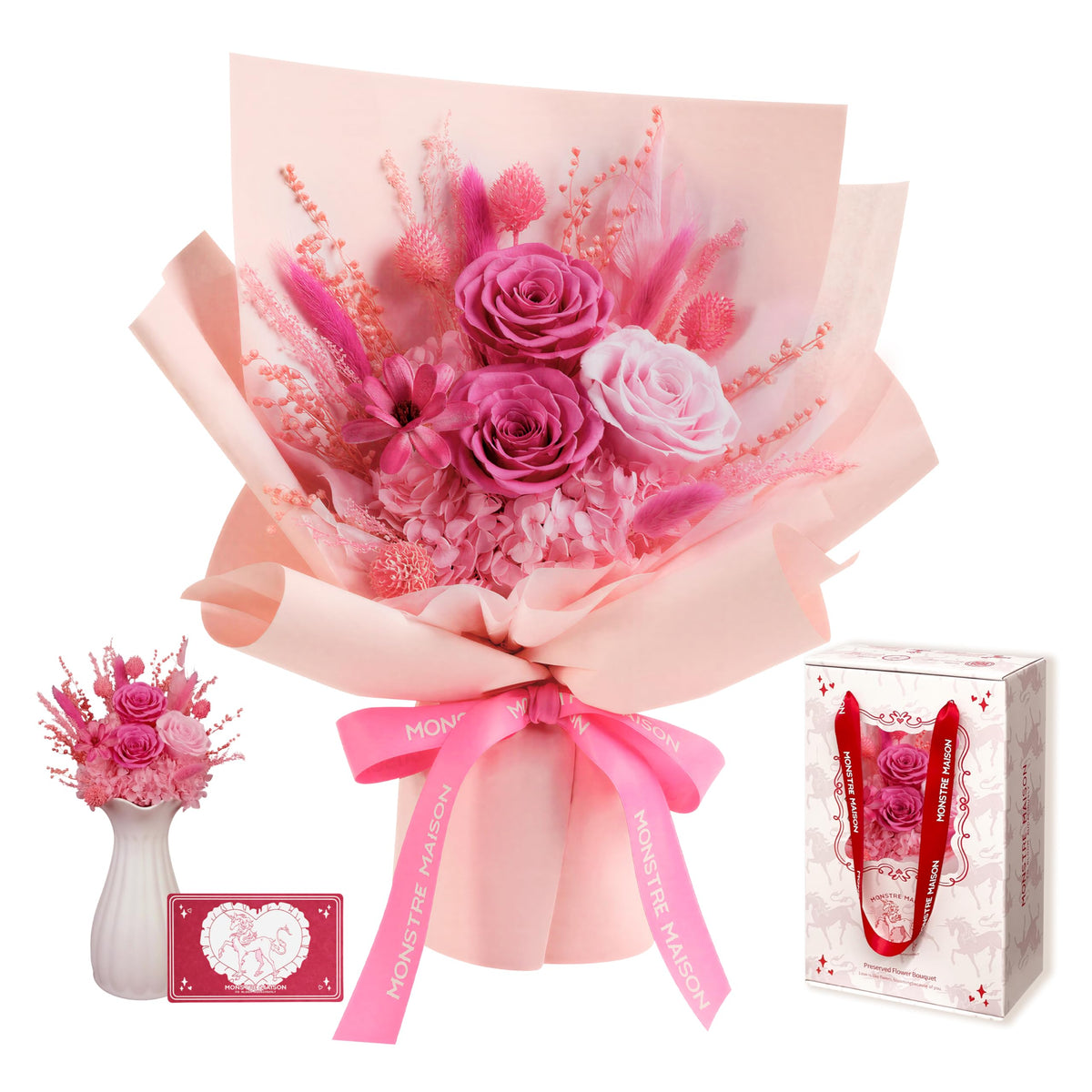 MONSTRE MAISON preserved rose bouquet in pink palette for durable home décor