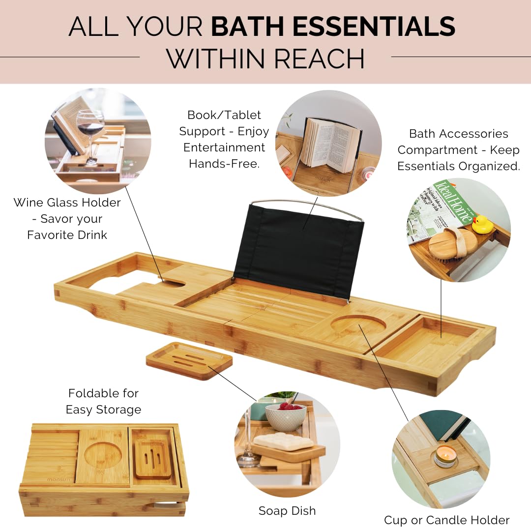 Monsuri bath tray with adjustable arms 29-43 inch to fit most tubs securely