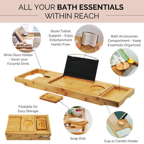 Monsuri bath tray with adjustable arms 29-43 inch to fit most tubs securely